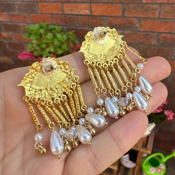 Maison Green Evil Eye Protection Pearl Dangle Earrings - Picture 10 of 12